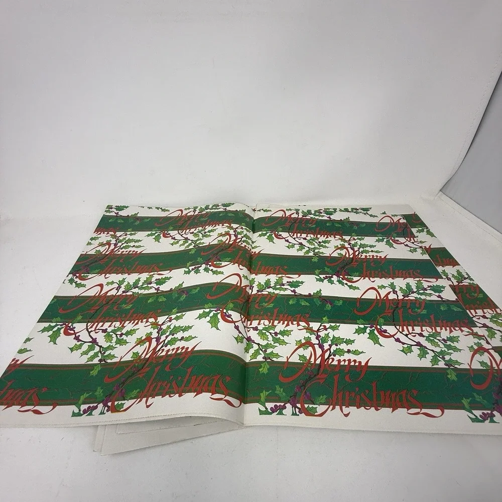 Vintage Christmas Wrapping Paper Gift Wrap - Green & White Stripes 10 - 19